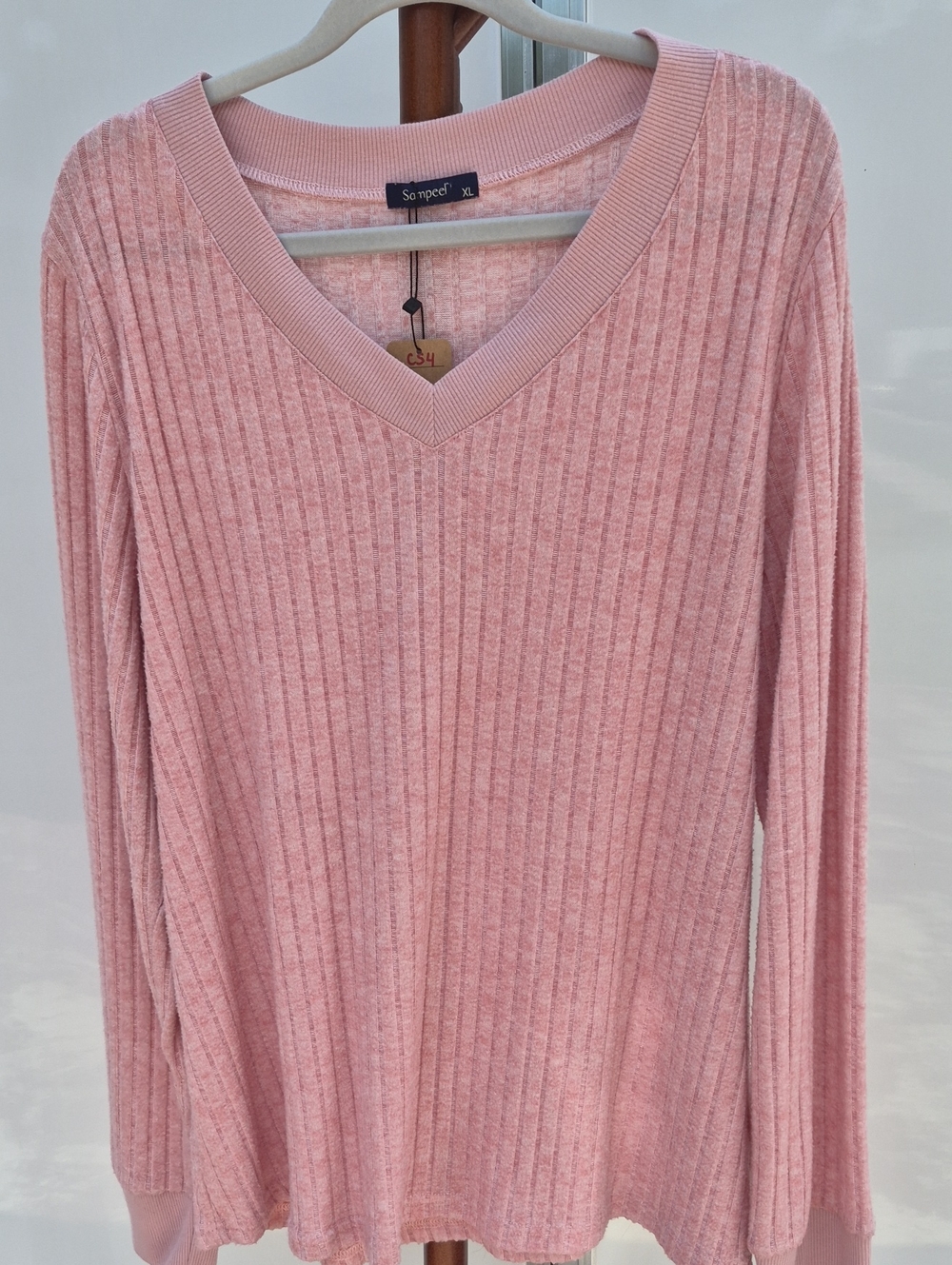 Sampeel So Nuded Pink Ribbed V-Neck Sweater Size XL